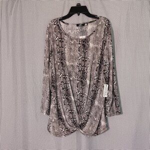 Cure. NWT Snakeskin Print Blouse Top Women’s Size XL 3/4 Sleeve Stretch
